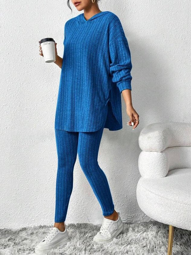 Women Plain Embossed Two-Piece Set Daily Long Sleeve Casual Spring/Fall Top With Pants Matching Set
