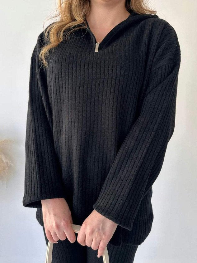 Women Plain Split Joint Two-Piece Set Daily Long Sleeve Casual Spring/Fall Top With Pants Matching Set