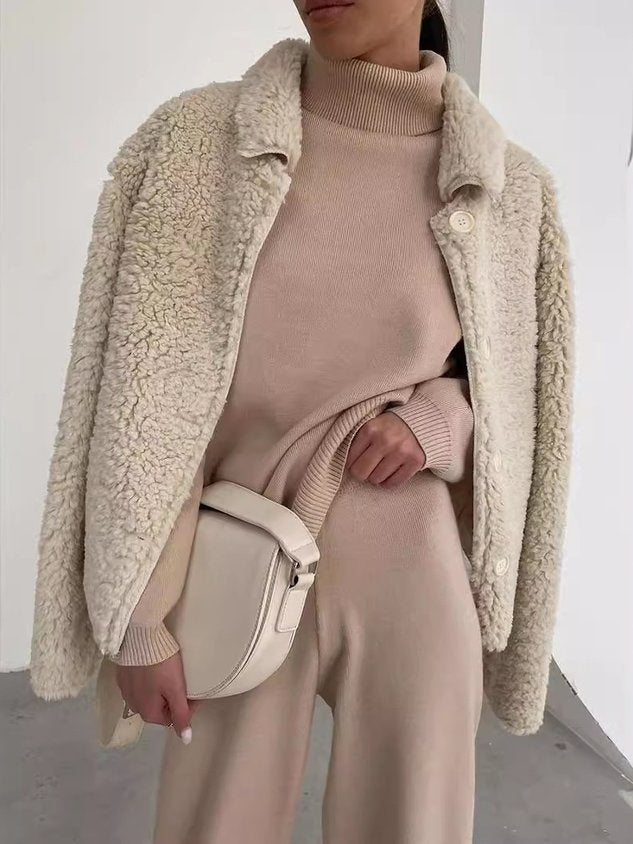 Women Plain Lace-up Two-Piece Set Daily Long Sleeve Casual Spring/Fall Top With Pants Matching Set
